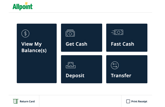 Allpoint ATM Meun Screen