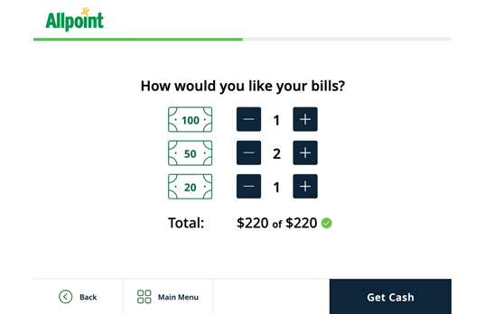 Allpoint ATM bill selection